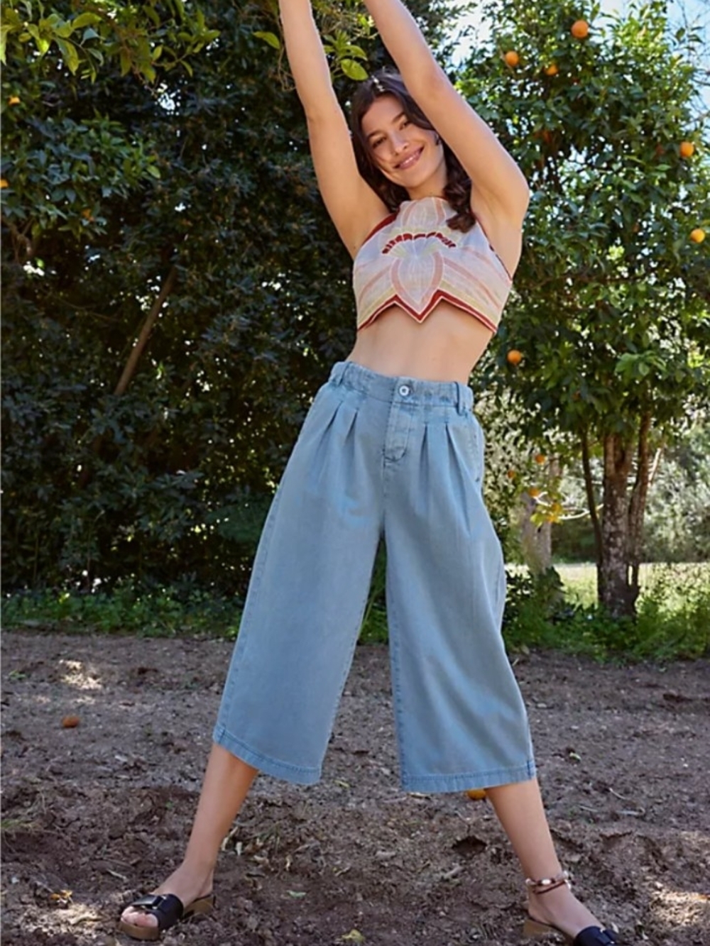 Free People Slouchy Pale Blue Wide-Leg Gaucho Pants